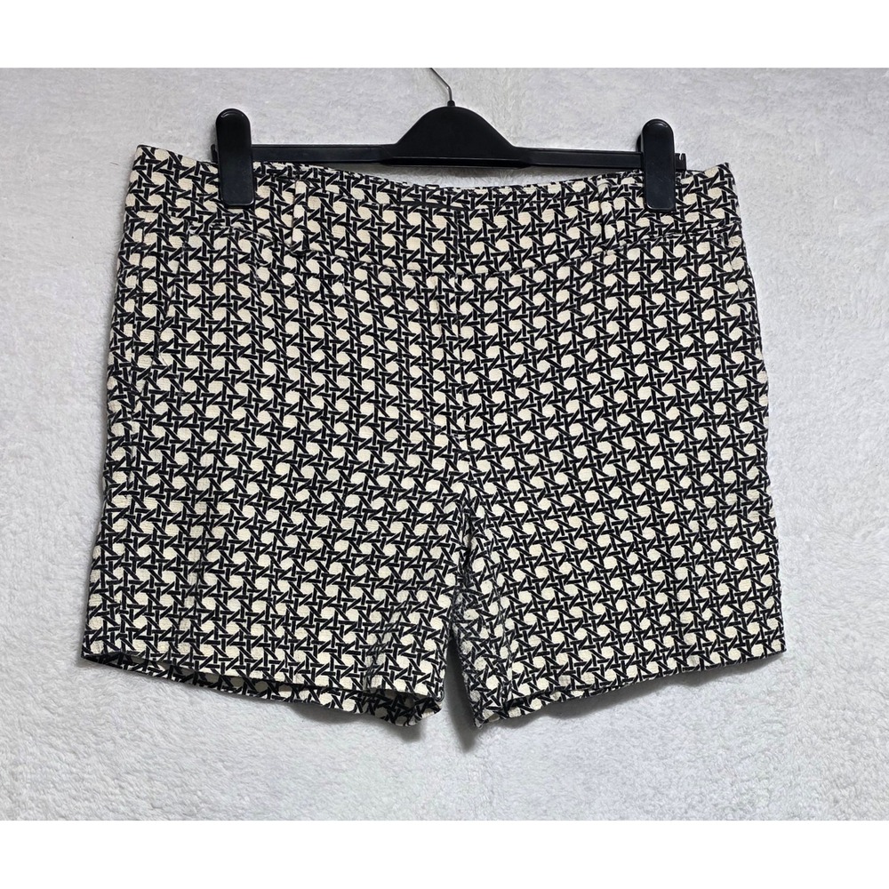 Ann Taylor Women's 12 Black Cream Geometric Lattice Print Cotton Blend Shorts